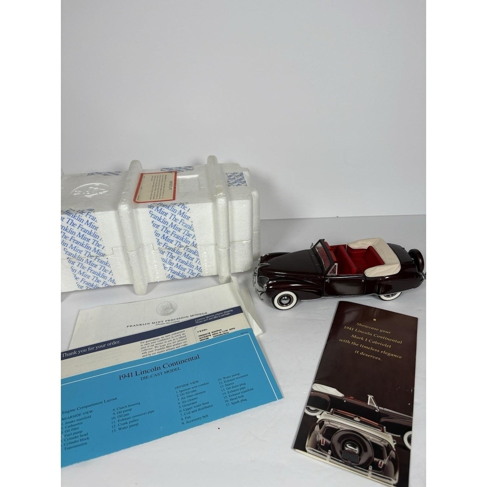 Franklin Mint 1941 Lincoln Continental Mark I Cabriolet 1:24 Diecast w/Papers